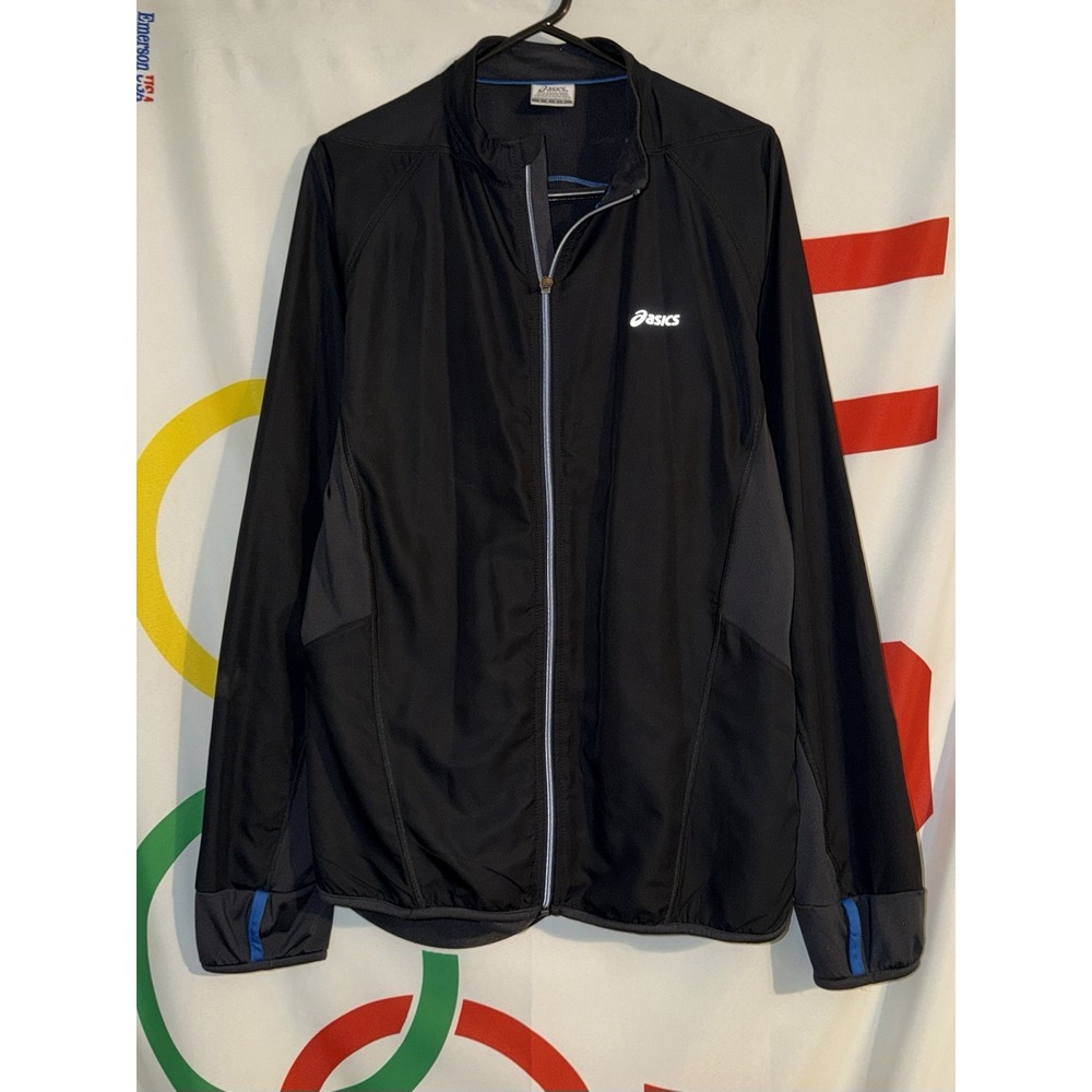ASICS Windbreaker Jacket Mens Large Black Full Zip Running